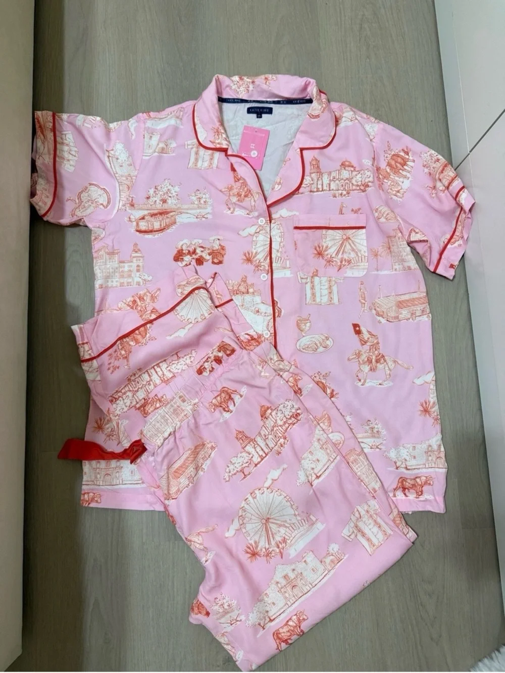 Katie Kime San Antonio Toile Woven Pink Pajama Pants Set
